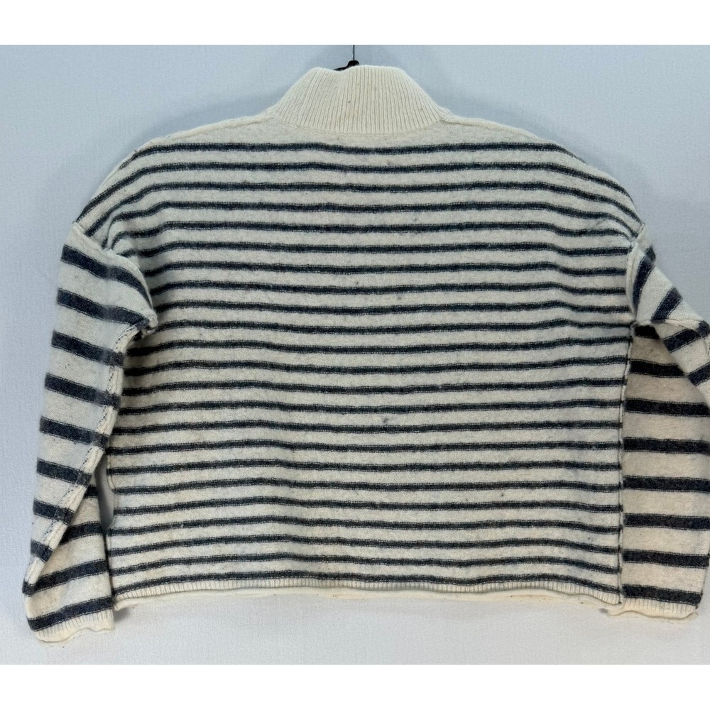 Madewell Striped Mockneck Merino Wool Blend Sweater Cream Charcoal Grey Womens M - Picture 8 of 12